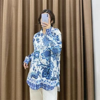 baldauren womens 2022 fashion blue and white porcelain printed shirt retro long sleeve buttoned blouse blusas streetwear