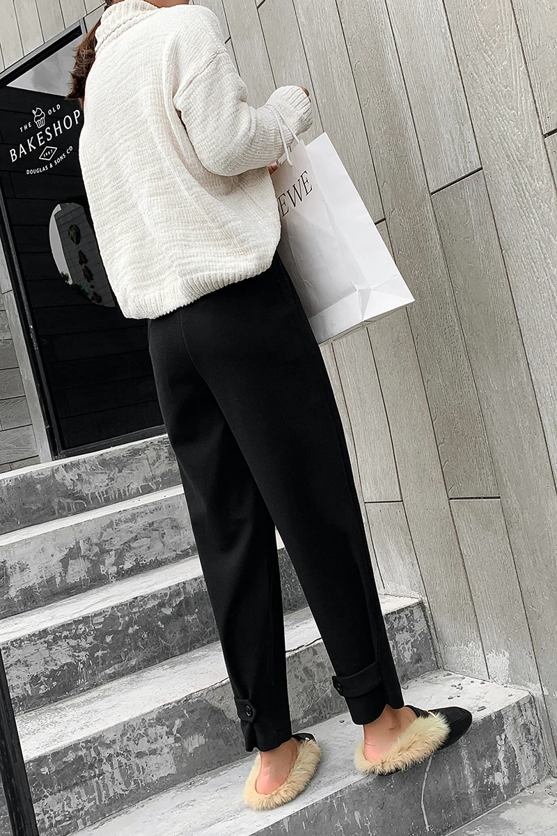 Свободные брюки с высокой талией Осень зима 2019 широкие прямые длиной до