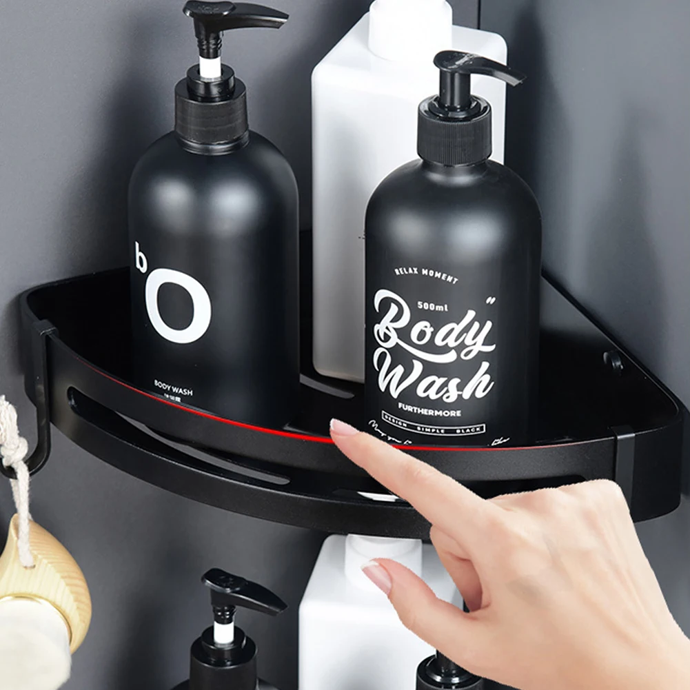 

Corner Shelf Bathroom Storage Shelves Aluminum Toilet Triangle Towel Wall Punching Shower Black Rack Holder