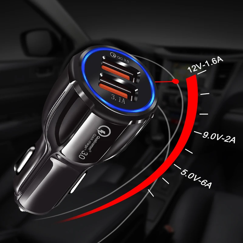 Автомобильное зарядное устройство Quick Charge 3 0 адаптер прикуривателя QC двойной USB