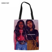 koko cat canvas bags for women top handle bag black girls magic african print shopping bags ladies linen totes bolsa feminina