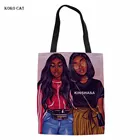 Тканевые сумки KOKO CAT для женщин, сумка с ручкой сверху, черная сумка для девочек, волшебный Африканский принт, сумки для покупок, льняные сумки
