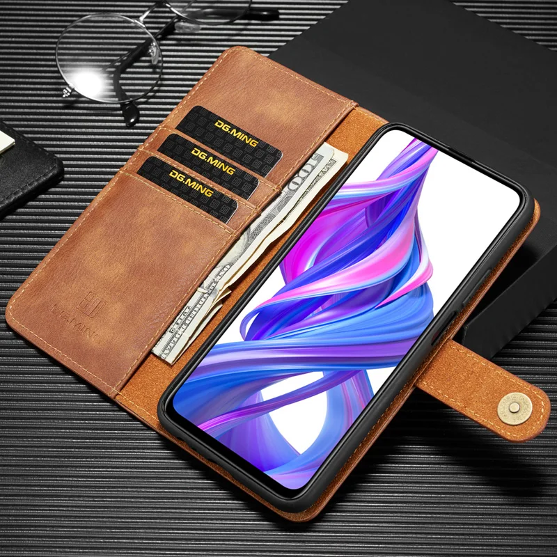 Магнитный чехол бумажник 2 в 1 стиле ретро для Huawei Honor 9X Pro съемный кожаный