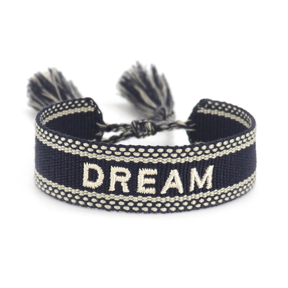 

Fashion Adjustable Friendship Bracelet Women's Retro Woven Tassel Letter Embroidered Woven Bracelet Jewelry Gifts Wholesale