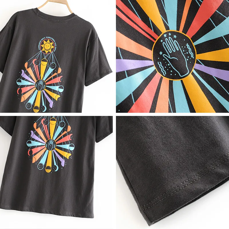 

Colorful Graphic Casual Harajuku T-Shirts Women 2021 Summer Short Sleeve Ladies Daily Fashion Tops