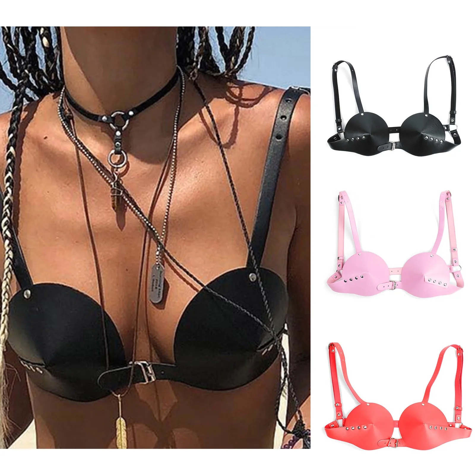 Женская Супер сексуальная кожаная одежда кокетливые ремни на шее для