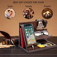 wooden mobile phone holder multi function embedding device watches key accessory stationery desktop charging storage rack