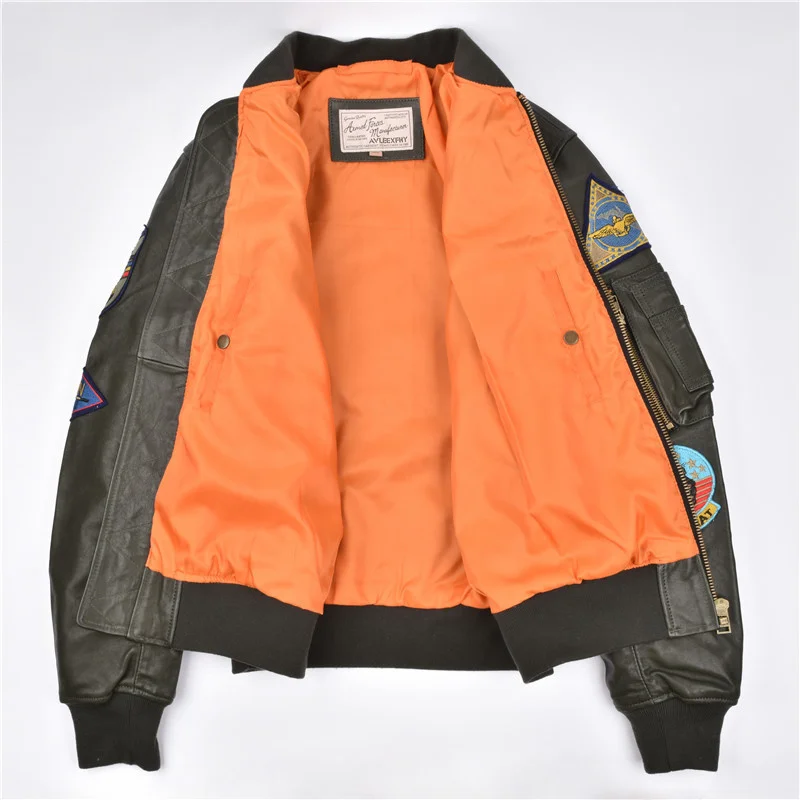 

2021 Military Style Green Pilot Leather Jacket Men Plus Size 6XL Genuine Natural Sheepskin Autumn Slim Fit Aviation Coat