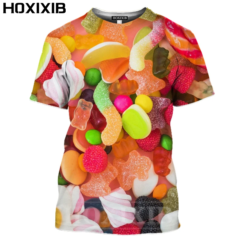 

HOXIXIB Food Candy Tops Men Tshirt 3D Print Love Pastry Romantic Chocolate Women T Shirt Carnival Festival Party Snack Sweet Tee