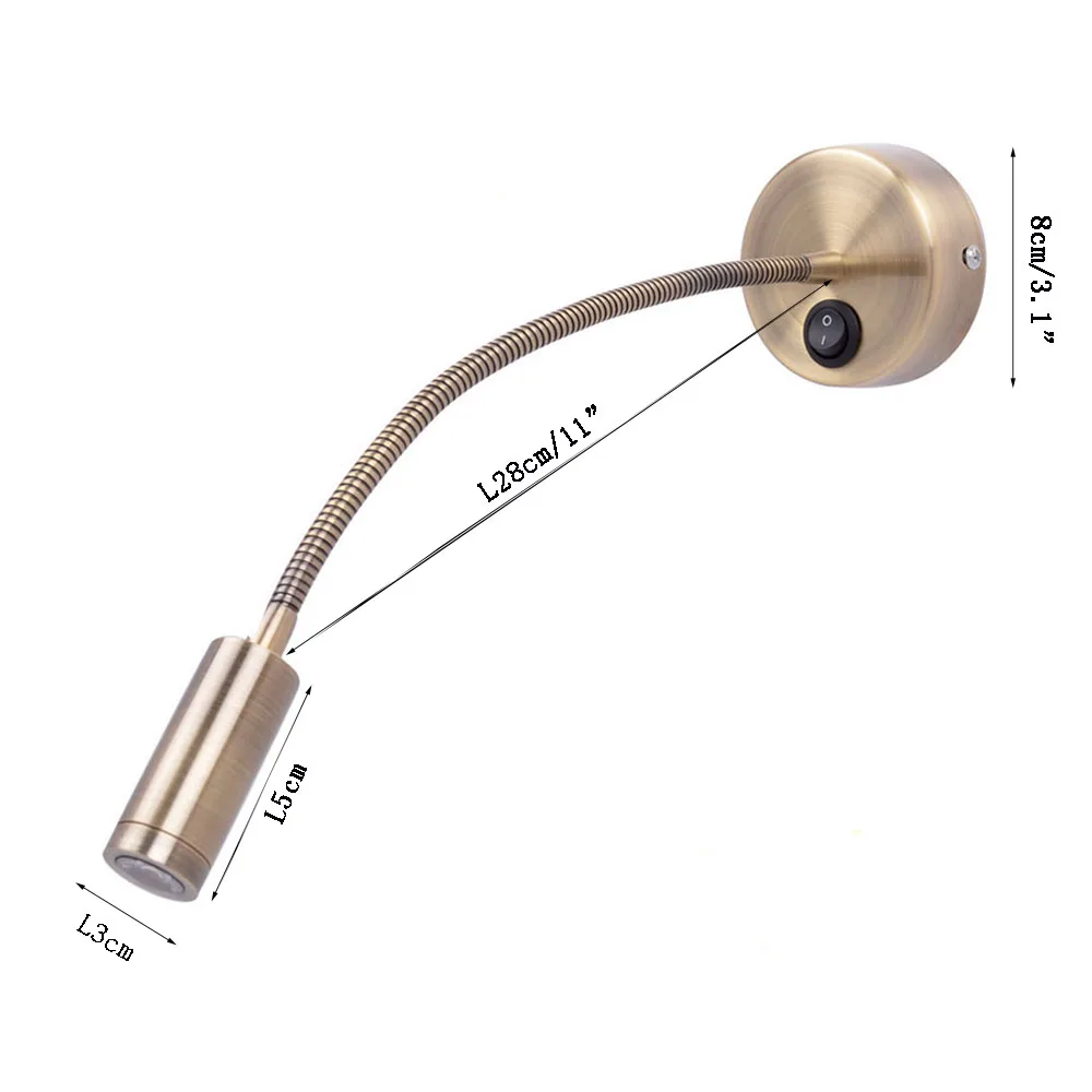 

3W Bronze Flexible LED Wall Lamp Fixtures Sconce Spotlight For Hotel Bedside Reading Modern Book Lights With On/Off AC 90V-260V