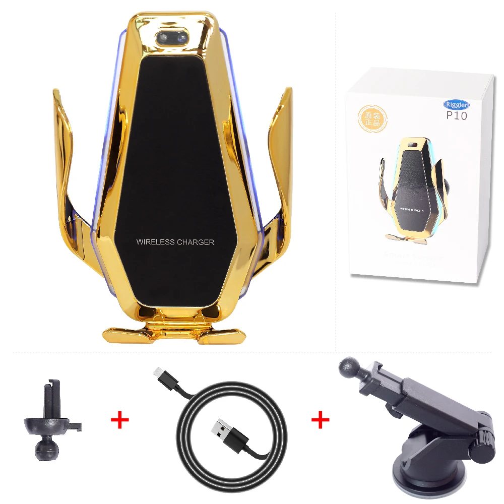 Gold two style Автомобильное беспроводное зарядное устройство с автоматическим зажимом, светильник для huawei P30Pro Iphone11 XR XS MAX Qi 10 Вт, держатель для быстрой зарядки - Тип штекера: Gold two style
