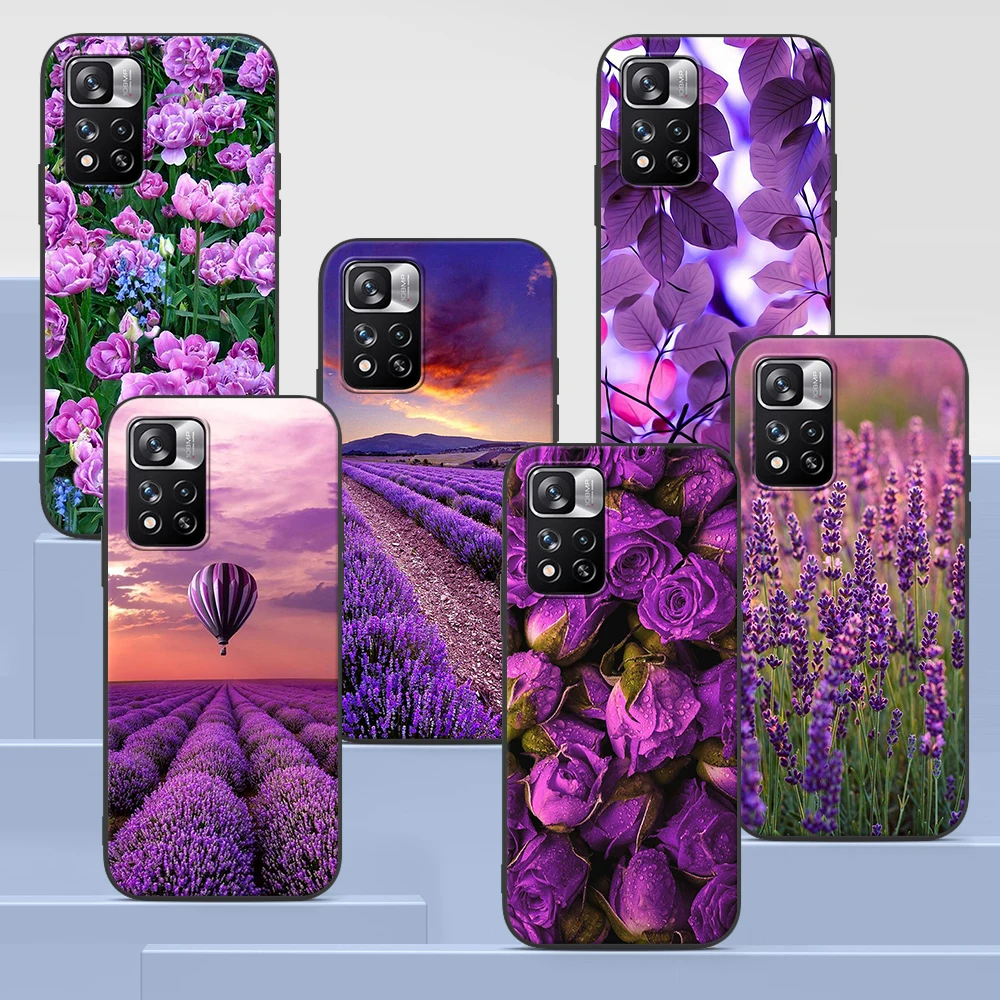 

Purple Lavender Flowers Case for Xiaomi Redmi Note 9S 9 8 10 11 Pro 9C 9A 7 8T 7A 8A 6A 6 10S Black Soft Silicone Phone Cover