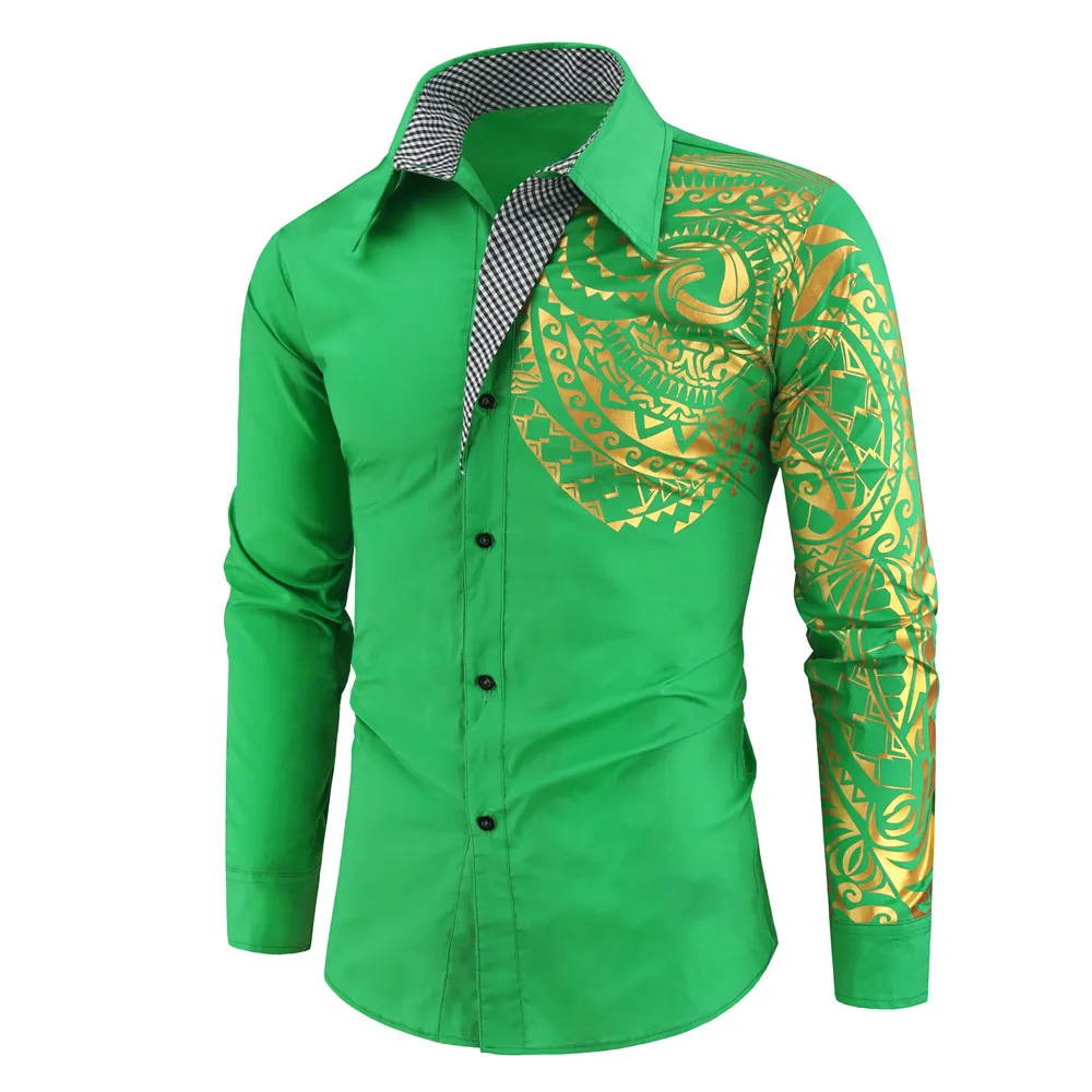 Роскошный золотистый и черный рубашка Для мужчин Slim Fit с длинными рукавами Camisa Masculina золотистый и черный Сорочка мужская, для общественных мест Для мужчин клуб нарядная рубашка