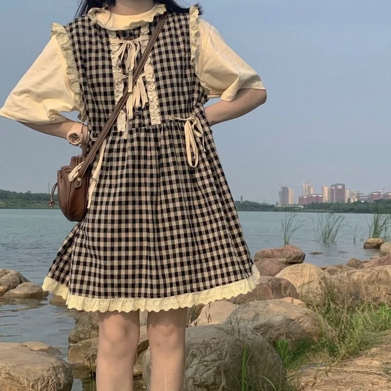 Комплекты платьев Женский Летний Сарафан до колен в клетку стиле ретро | Женская