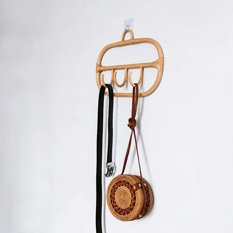 

Nordic Natural Rattan Wall Hooks Clothes Hanger Hanging Hat Coat Organizer Rack