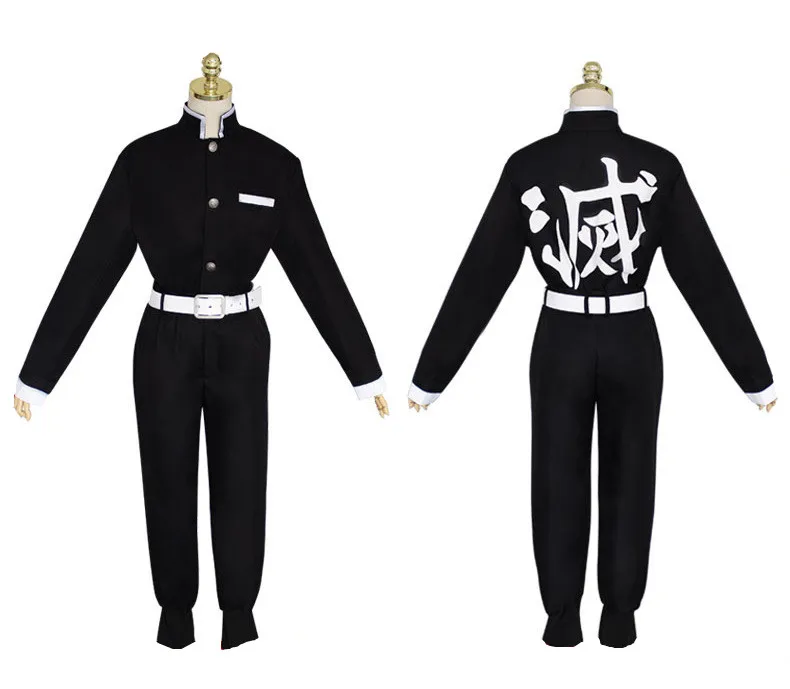 Demon Slayer: Kimetsu no Yaiba mens Kamado Tanjirou cosplay cape costumes full sets Agatsuma Zenitsu orange cape suits costumes - Цвет: black suits and belt