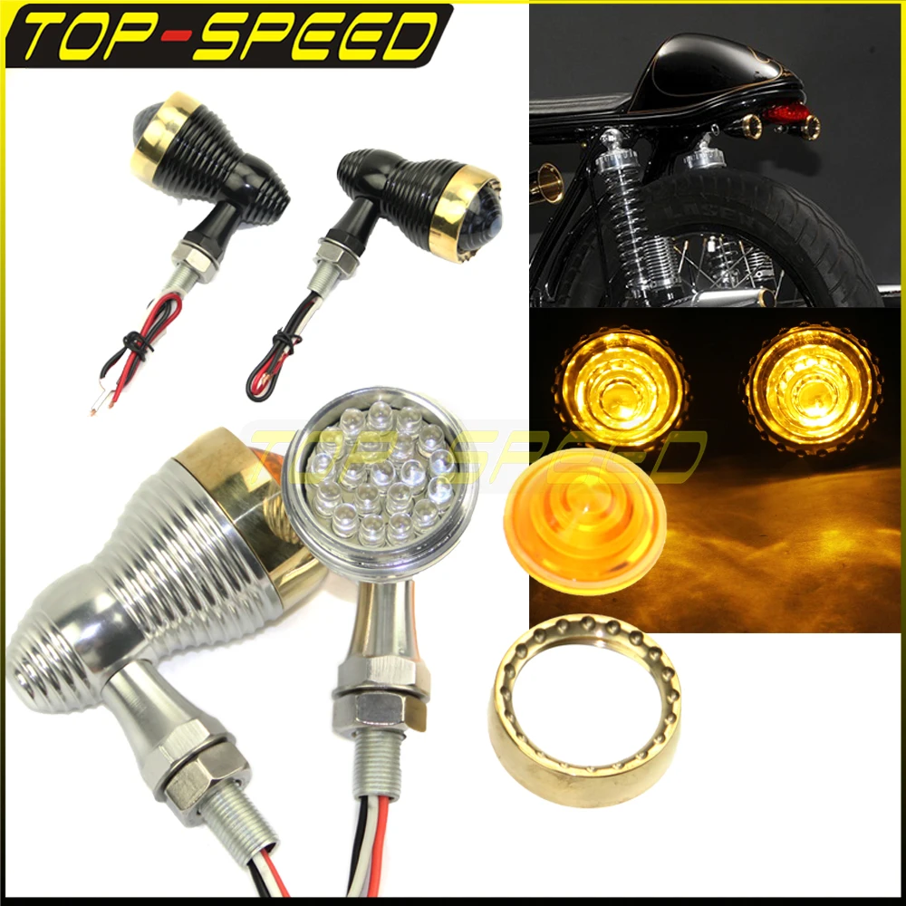 

1Pair Motorcycle Turn Signals Light Amber Indicators Light 10mm Bolt For Harley Sportster Chopper Cafe Racer Bobber Touring