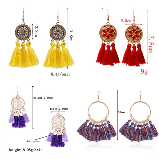 Женские винтажные серьги подвески Boho этнические круглые висячие с бахромой