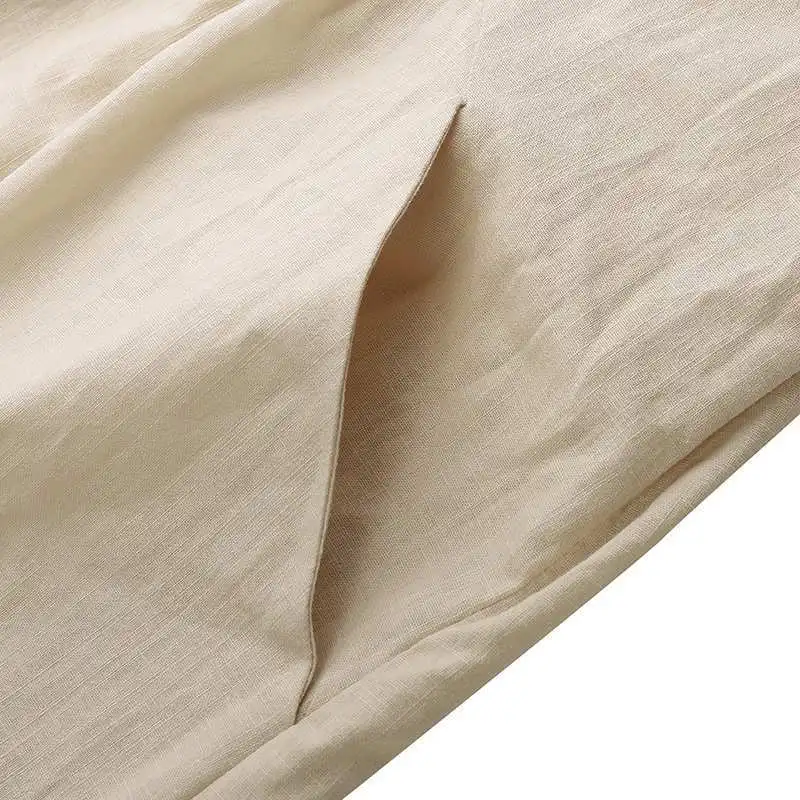 

HAOOHU Women's Clothing Casual Plus Large Big Size Dresses Woman Summer 2021 Ladies Loose O-Neck Short Sleeve Cotton Linen Dress