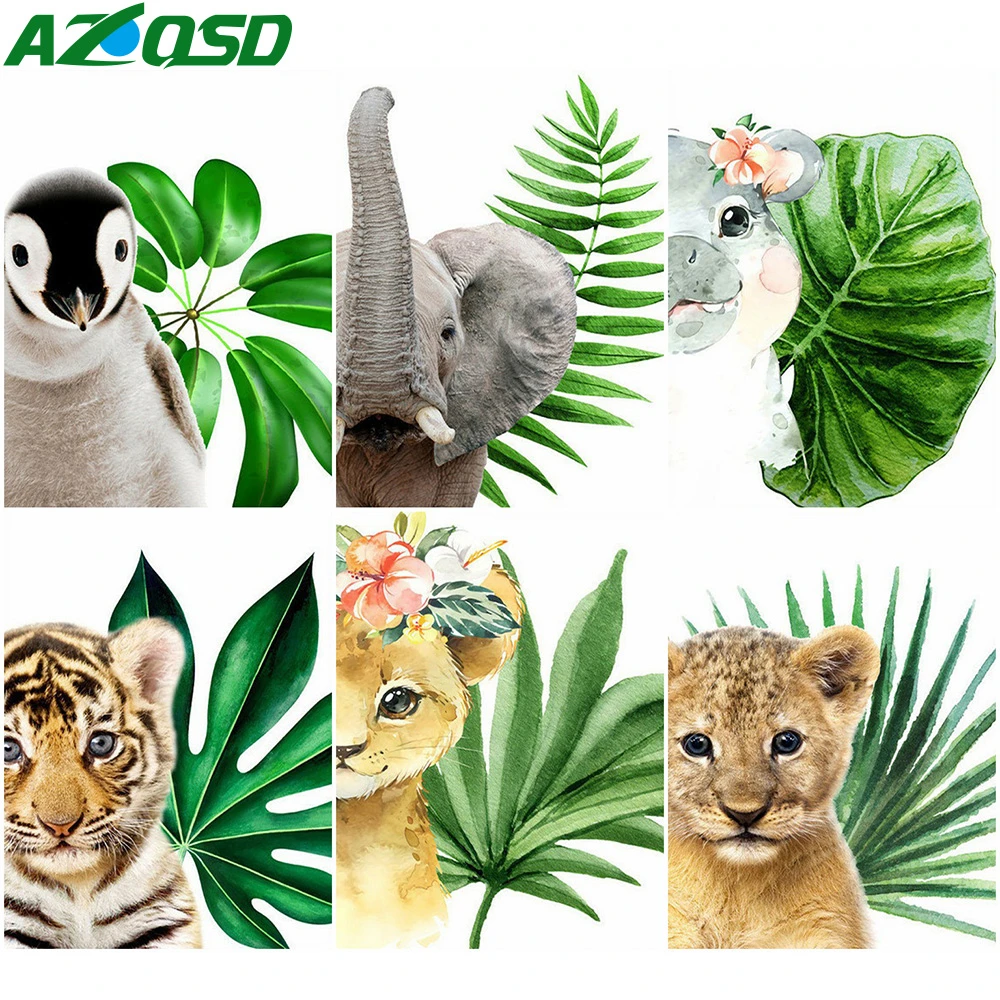 Наклейка на стену с изображением животных и листьев|Алмазная мозаика вышивка| |