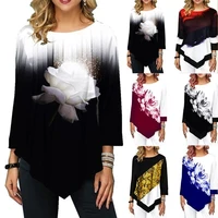 t shirt blouse ladies irregular casual loose long sleeve floral tops womens tee