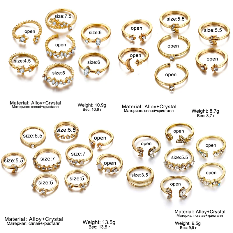 FAMSHIN винтажные кольца с кристаллами на костяшки для женщин модные богемные палец
