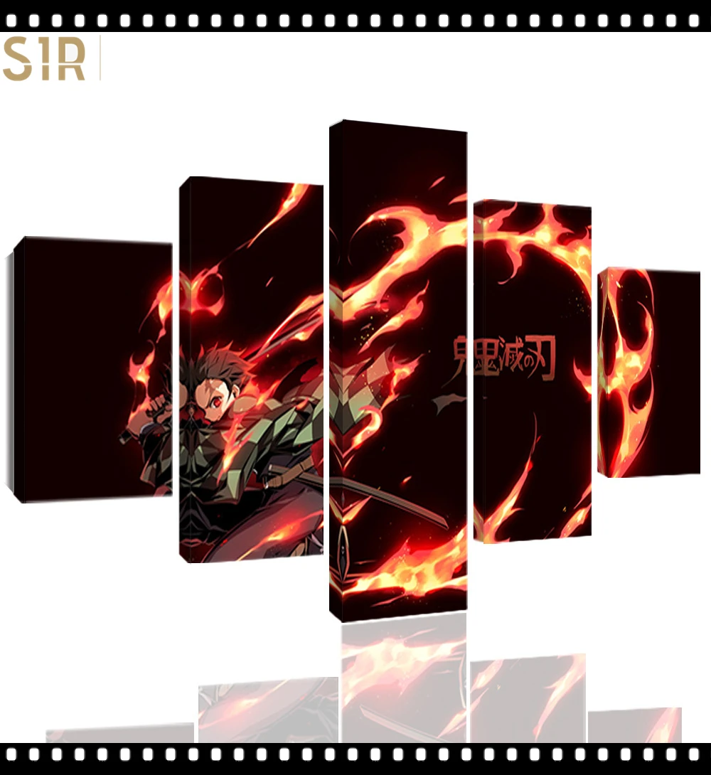 

Kimetsu No Yaiba Wall Art 5 Pieces Canvas Painting Poster Pictures Home Decor Living Room HD Printed Game Poster Anime Wall Art