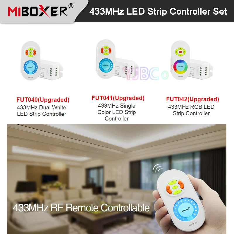 

Miboxer DC12V 24V 433MHz Single Color/Dual White CCT /RGB LED Strip Controller Dimmable Brightness Adjustable lamp tape dimmer