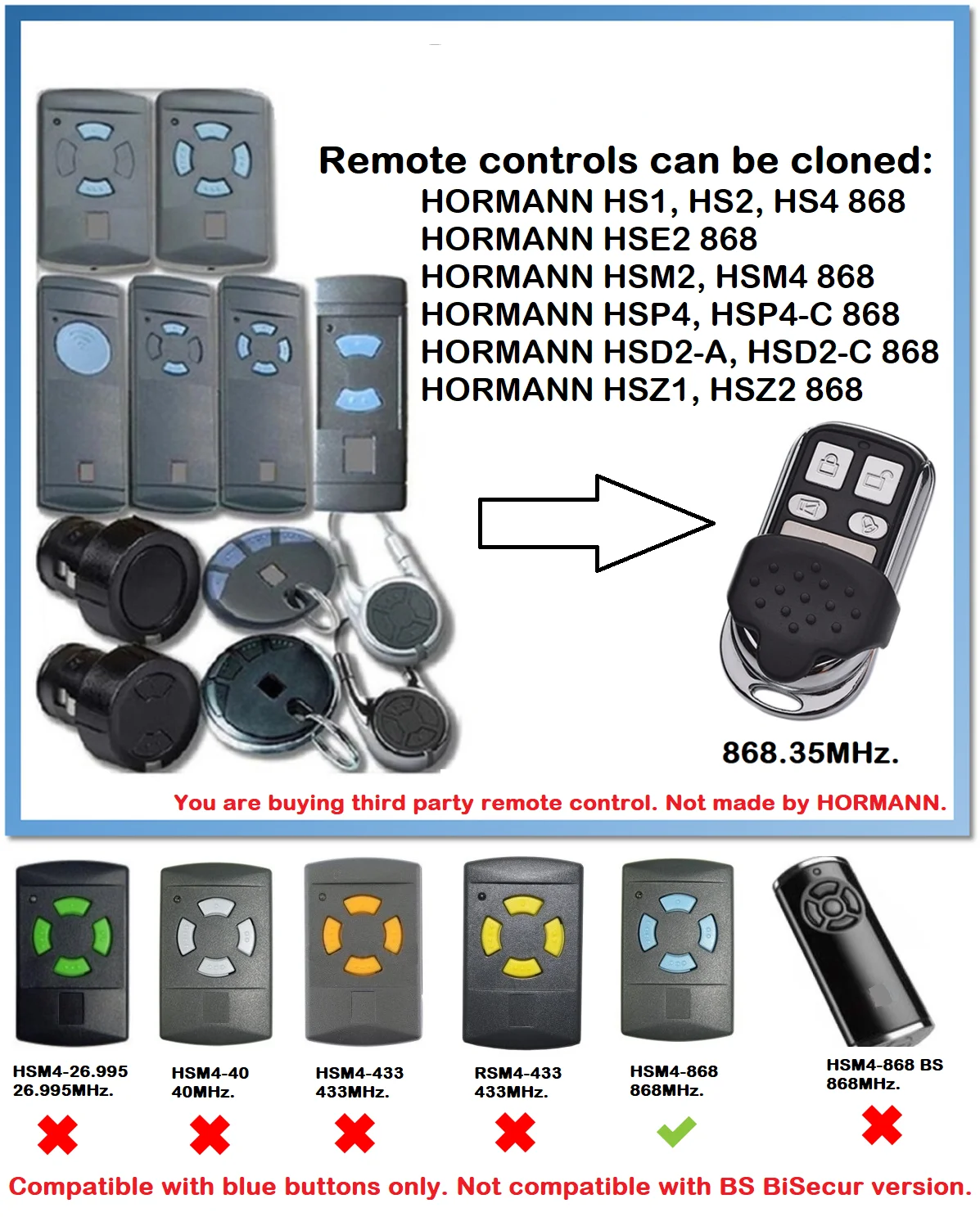 Hormann Hs1 Hs2 Hsm1 HSZ HSP4 HSD2 A HSE2 (синий пуговицы) команда дистанционный пульт|Замки и