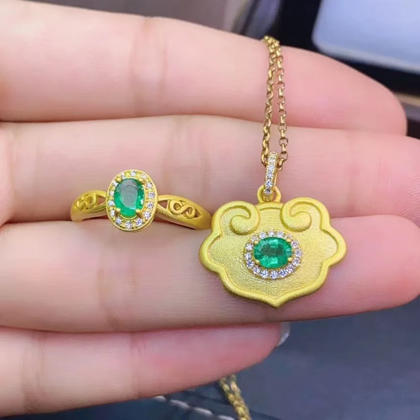 100% стихийных бедствий и настоящий изумруд комплект ювелирных изделий из