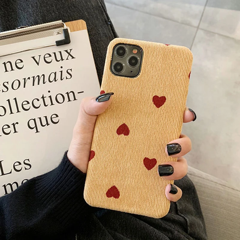 Коричневый Чехол Ottwn для iPhone 11 с сердечком, вельветовый чехол для телефона, для iPhone XS 11 Pro Max XR X 8 7 6 6s Plus, хлопковая ткань, мягкий чехол из искусственной кожи - Цвет: Коричневый