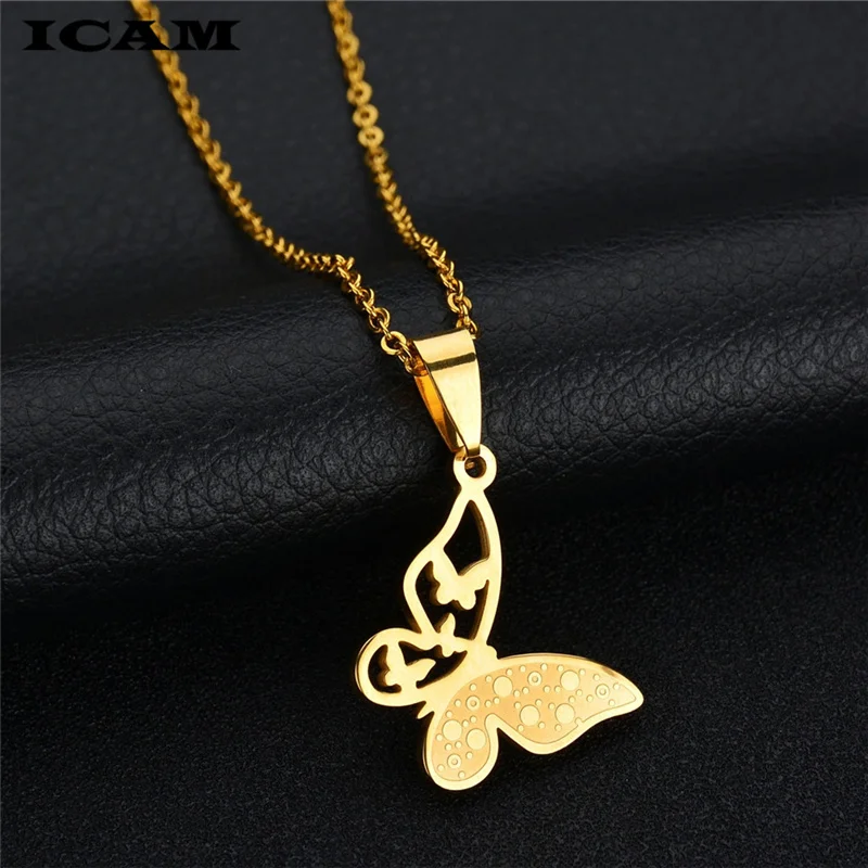 ICAM Мода 3D Холлоу золото посеребренные Бабочка Ожерелья крылья длинная цепь
