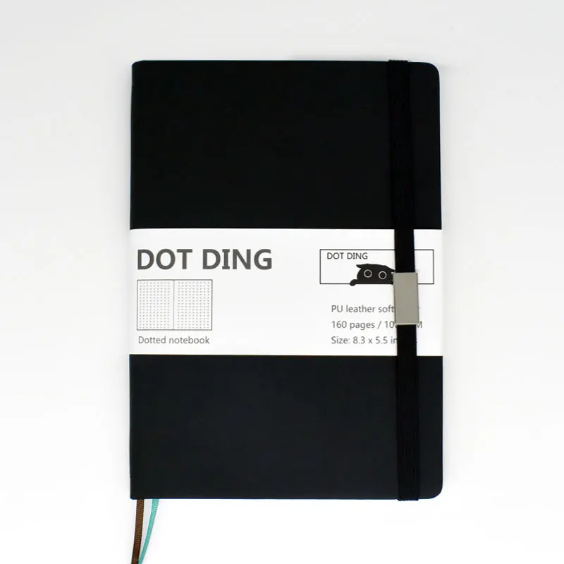 Черный Новое поступление Bullet Journal точечная бумага А5, кожаный мягкий переплет, 80 листов, слоновая кость белая бумага 120 г/м2, блокнот ручной работы дневник - Цвет: Черный