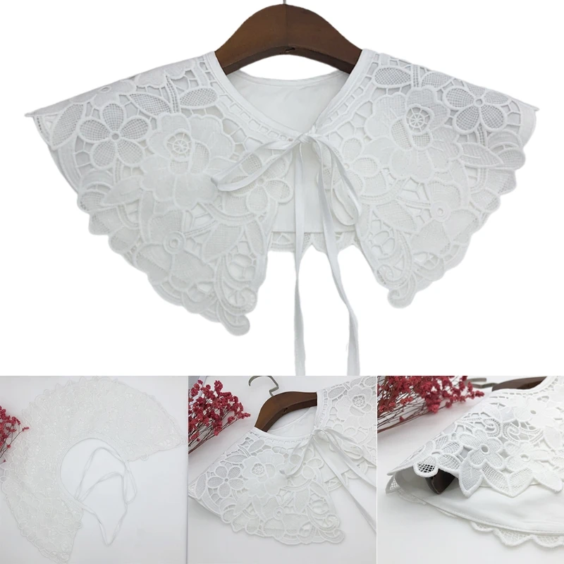 

Double Layer Fake Collar Shawl Floral Lace Decorative Necklace Half Shirt Poncho X5XA