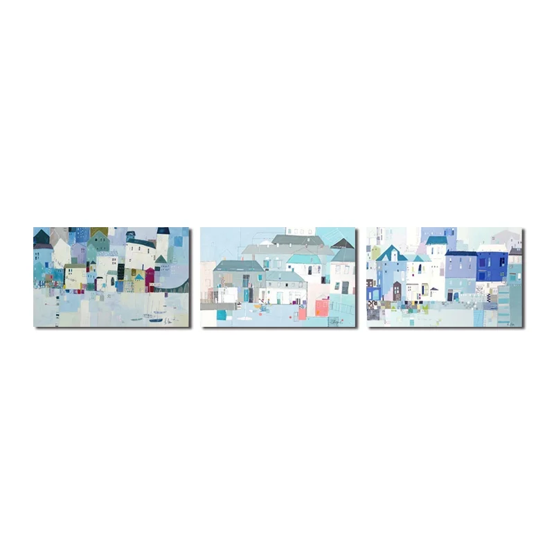 

Posters Abstract Town Building Canvas Painting Posters and Prints Wall Art Pictures for Living Room and Bedroom Frameless 3Pcs