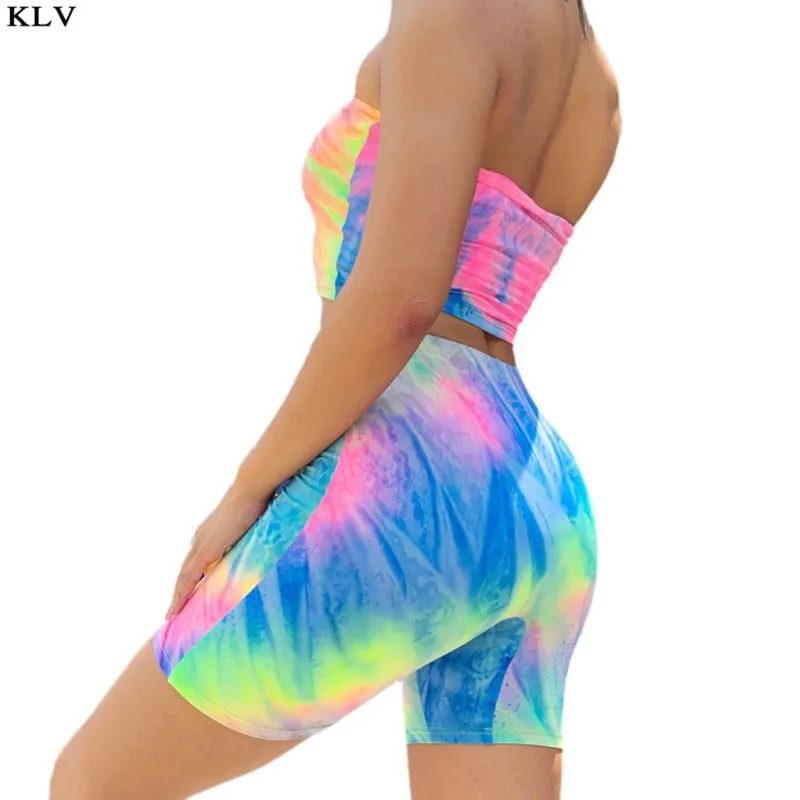 Женский Радужный галстук-краска комплект из 2 предметов Топ без бретелек