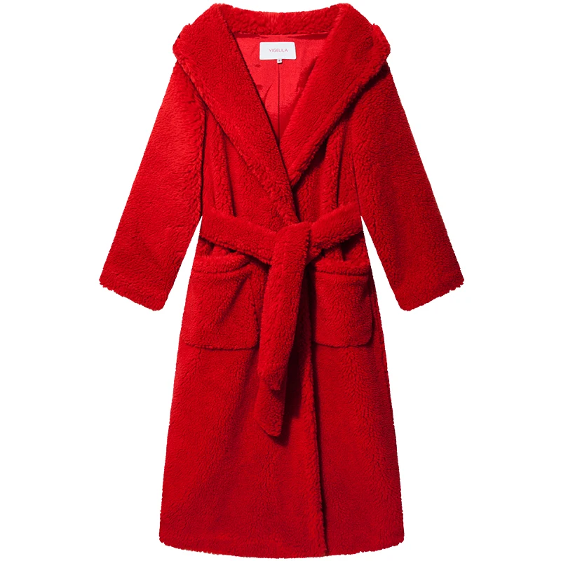 YIGELILA зимние однотонные красные пальто с длинными рукавами Тедди толстые теплые
