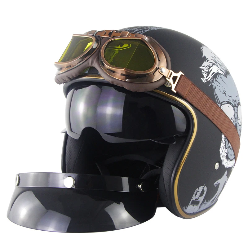 Scooter Retro Helmet Motorcycle Open Face Leather Helmets 3/4 Chopper Casco Moto Vespa Vintage | Автомобили и мотоциклы