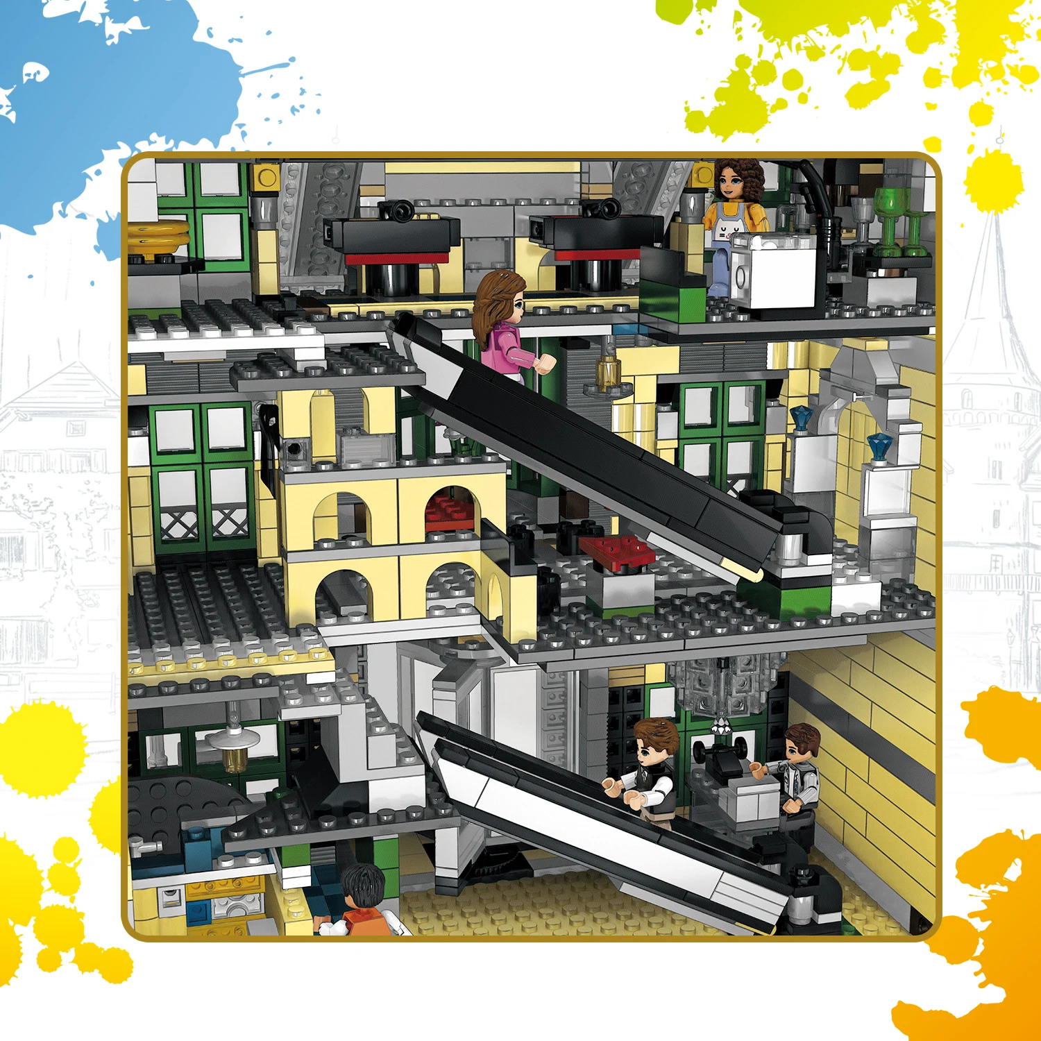 

In Stock ql0922 MOC 2039PCS City Streetview Series The Grand Emporium Building Kits Blocks Bricks Kids ql0924 ql0920