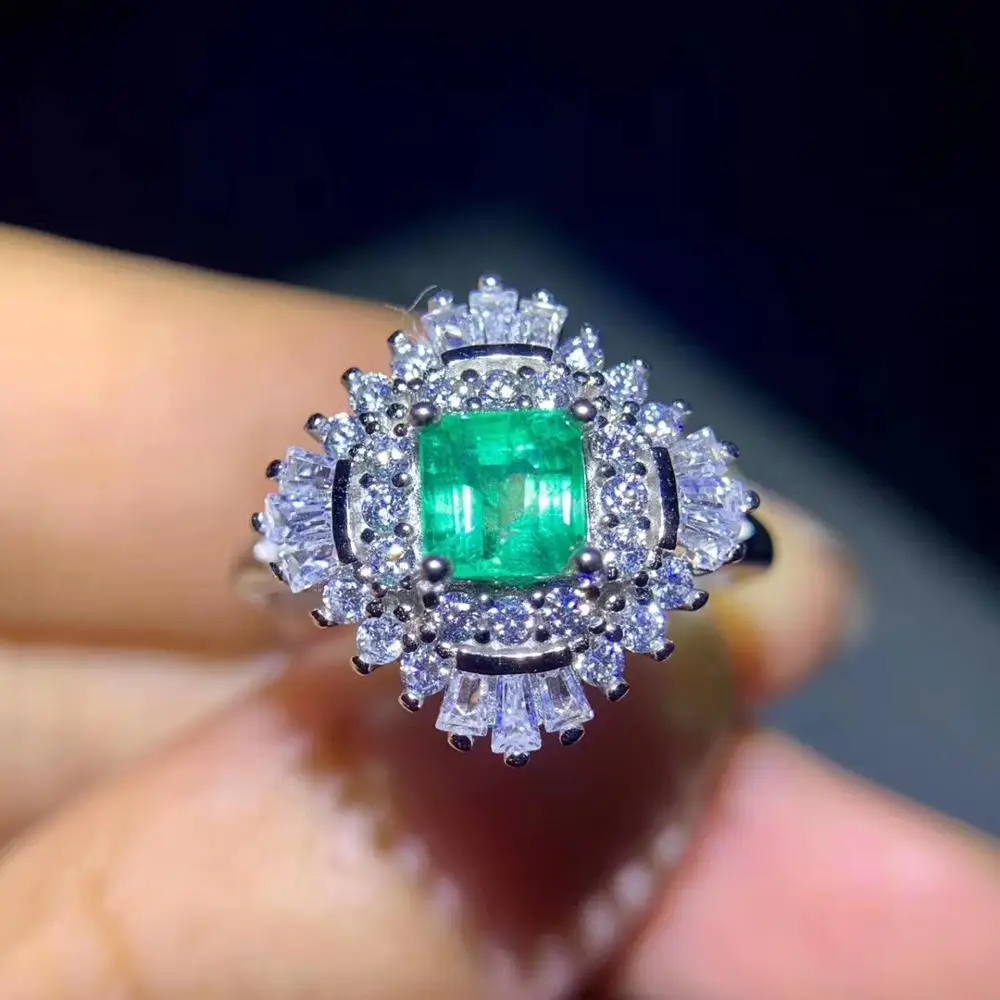 Женское Обручальное кольцо из серебра 100% пробы с изумрудом 5 Х5 мм|Кольца| |