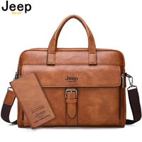 jeep buluo famous brand business briefcase bag2pcsset split leather shoulder bag men office bags for 13 inch laptop a4 causel