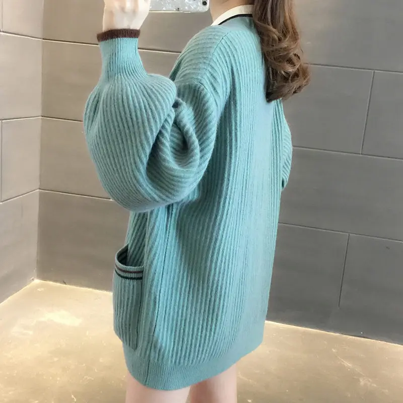 RealShe свитеры кардиган для женщин с длинным рукавом Твердые пуговицы карман