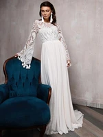 bohemian wedding gown lace long sleeves trumpet elegant dress latest high fashion marriage off white belt boho abito da beach co