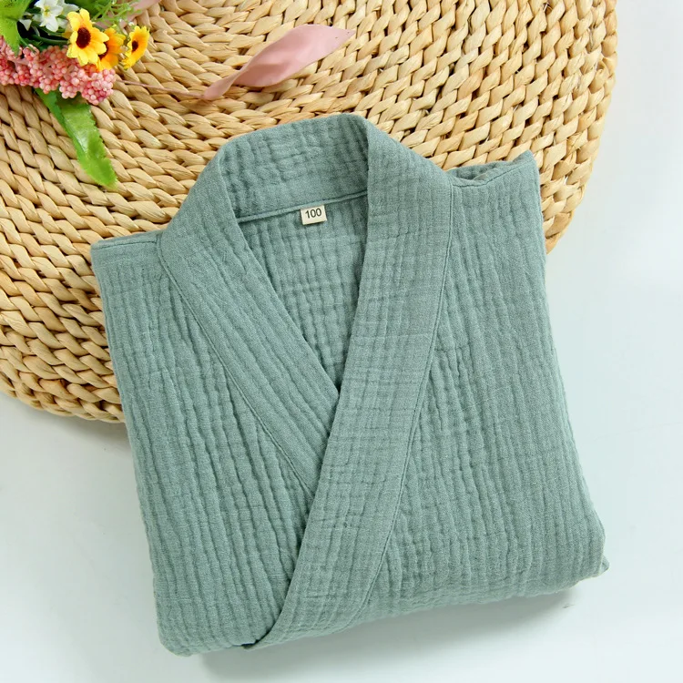 Банный халат-кимоно из хлопка и крепа мытый банный халат с короткими рукавами в