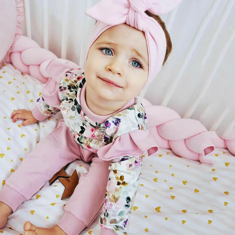 

Kids Baby Girl Flroal O neck Tops + pink pants + Headband Outfits Clothes Summer 3Pcs Kid Girls Clothing Set Drop Ship