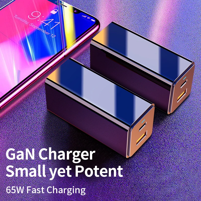 

USB C Wall Charger 65W Fast Portable 2 Port Charger GaN Tech Type C Charging PD 3.0 Power Adapter For iPhone Huawei Xiaomi