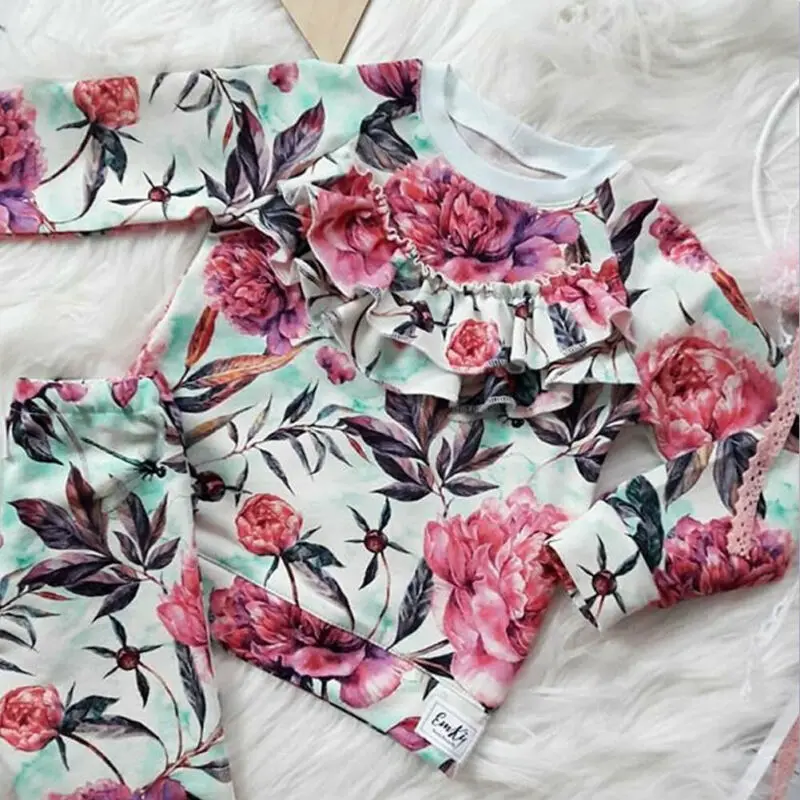 Топ с длинным рукавом и цветочным принтом для маленьких девочек|Комплекты одежды