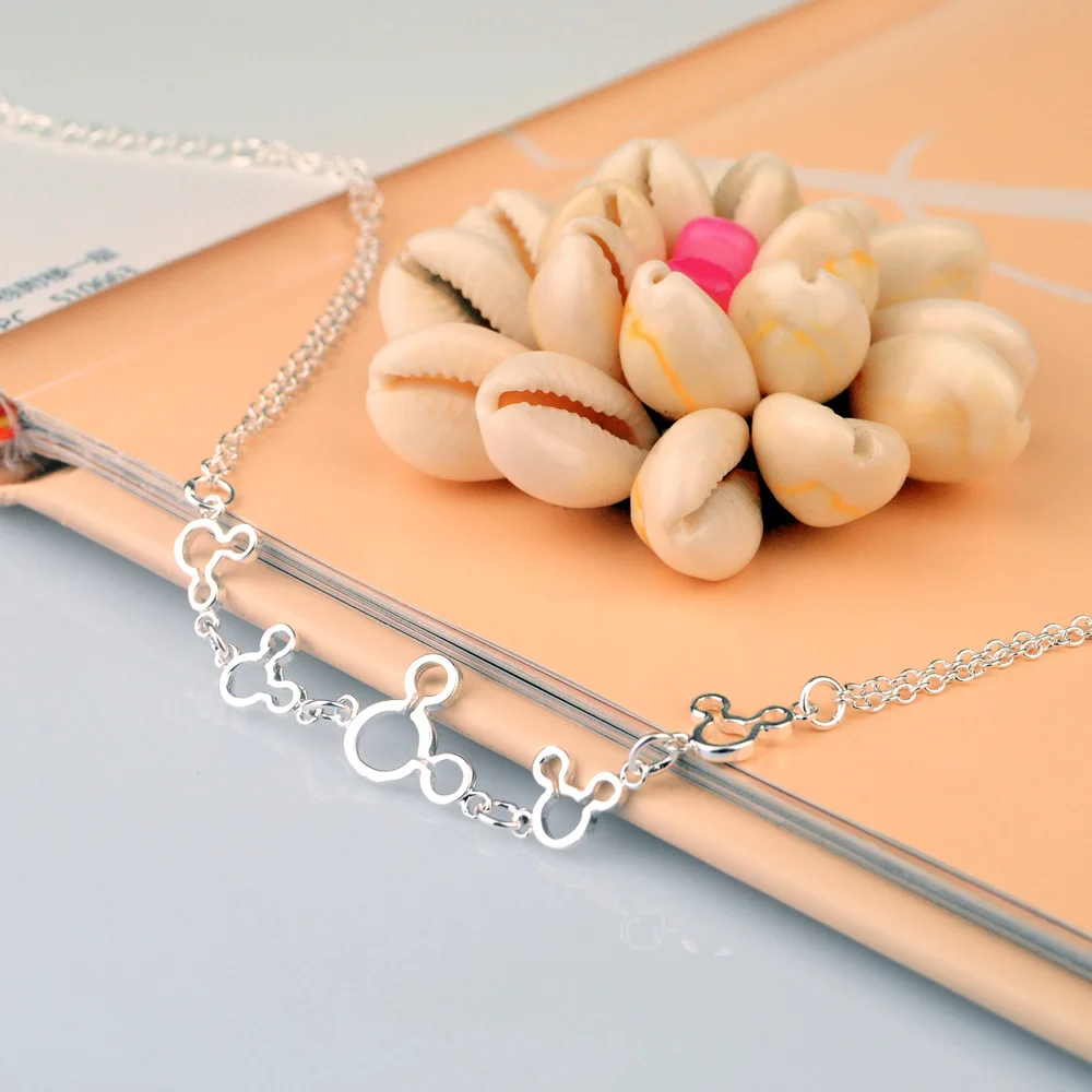 Браслеты на ногу женские из серебра 925 пробы анклеты с мультяшным Микки Маусом