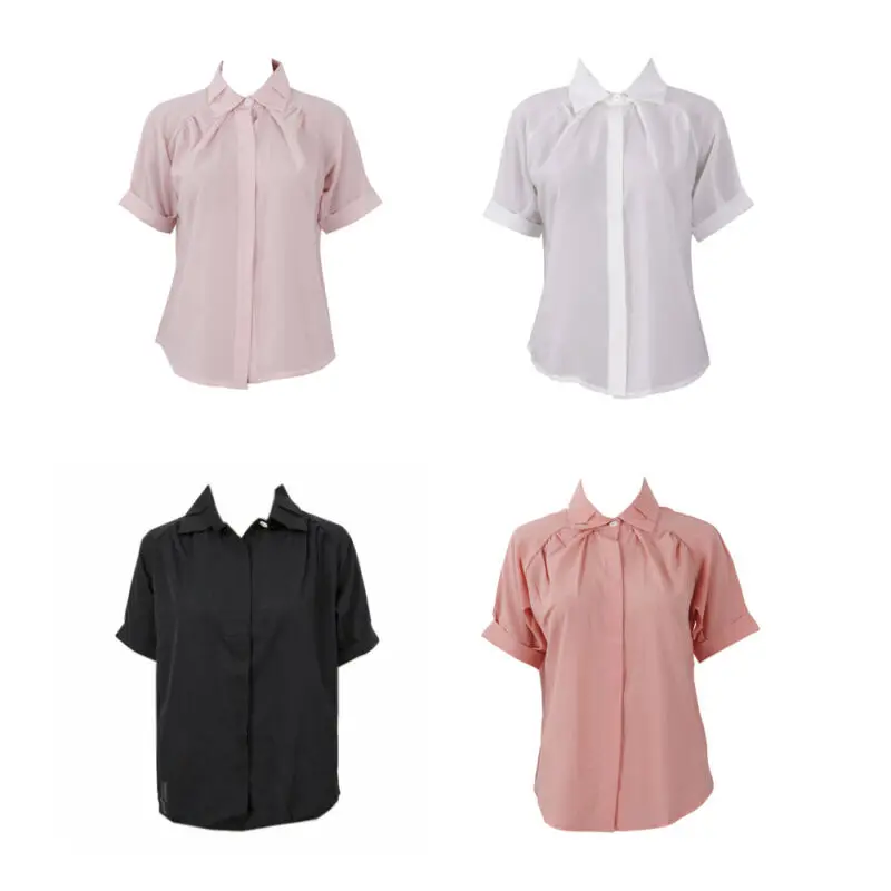 

Free shipping Women's Chiffon Loose Button Short Sleeve Shirt Casual Office Shirt