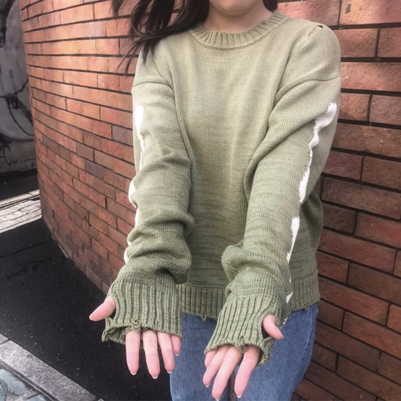 

Hip Hop Hole Skulls Sweater Japanese Streetwear Distressed Pullovers Sweaters Men Oversized Embroidery Knitted Sweater Women